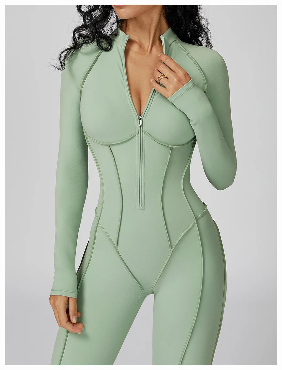 New Autumn/Winter Women One-piece Seamless Yoga Jumpsuits leggings Long-sleeved Zipper Slim Fit Sports Fitness Outfit Tracksuits