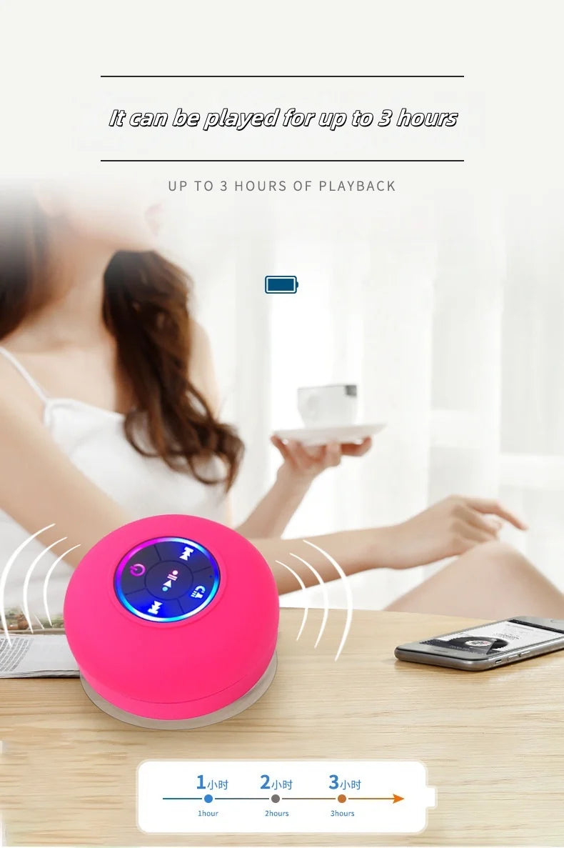 Mini suction cup Bluetooth speaker waterproof hands-free microphone for indoor bathrooms, swimming pools and beaches