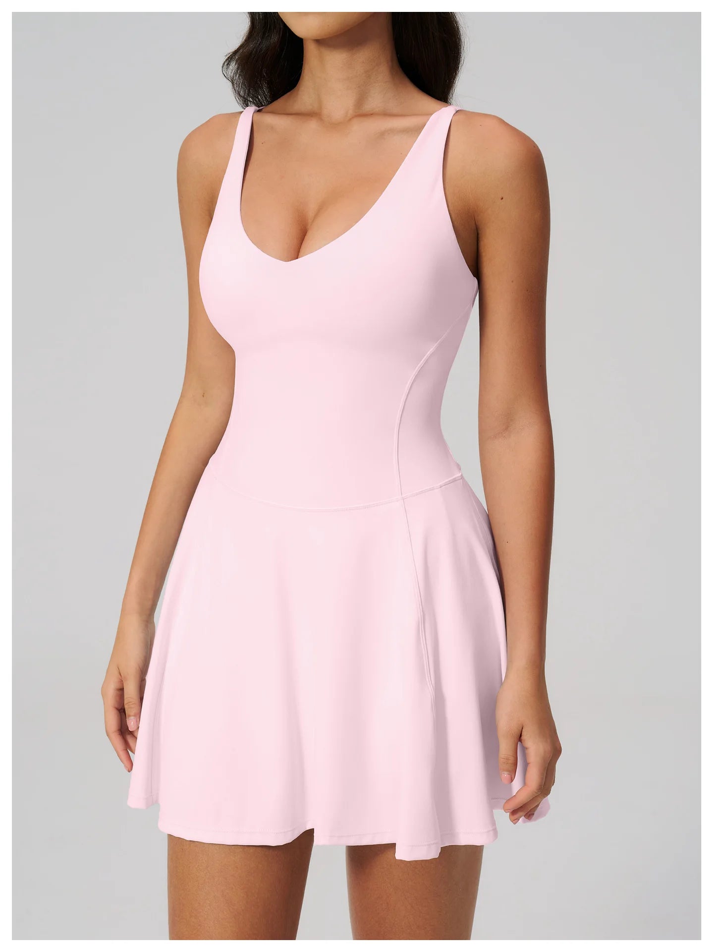 Yoga Bodysuit Women Fitness Jumpsuit Sexy Sport with Side Pockets Workout One-Piece Dance Ballet Sport Dress Female Tennis Skirt