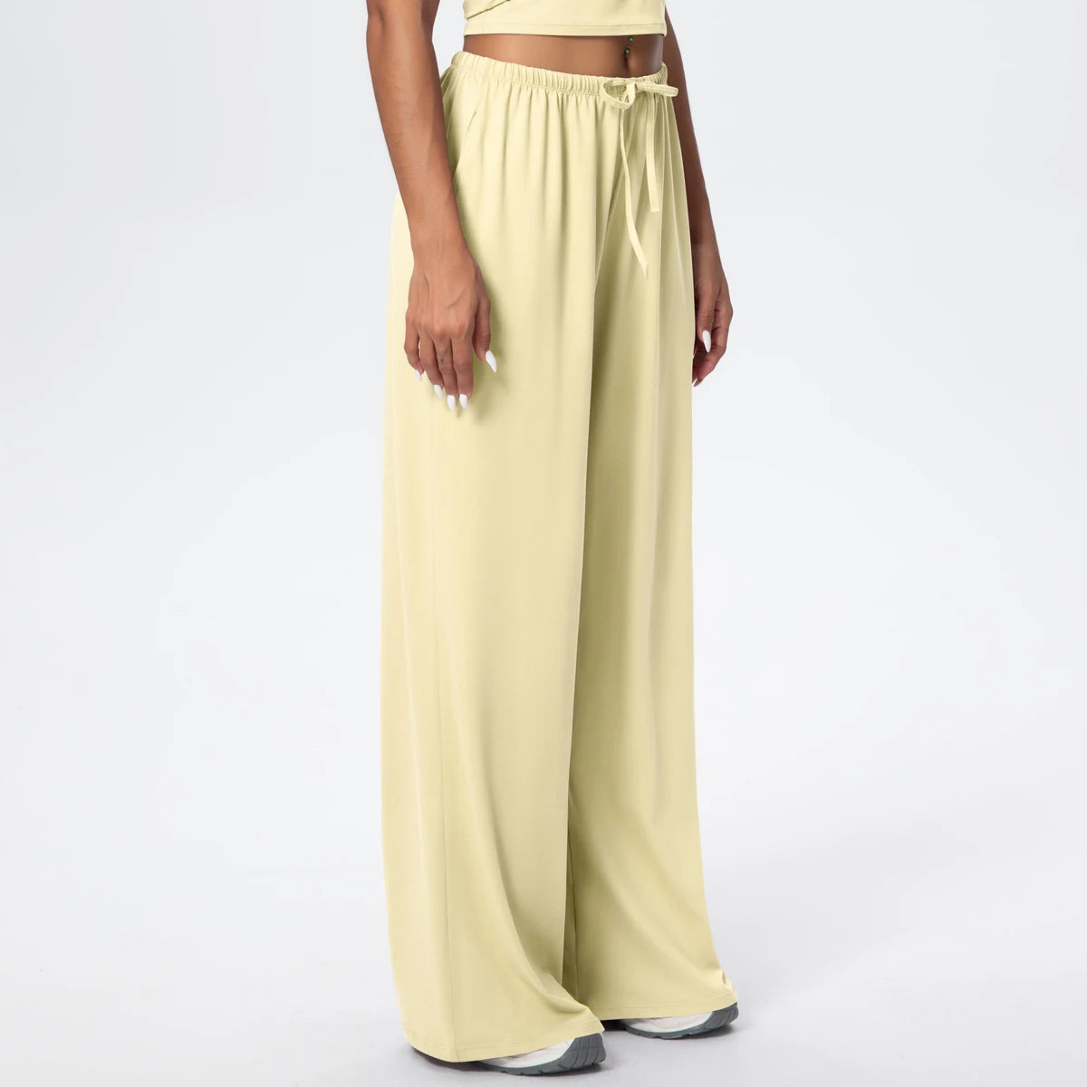 Women Quick Drying Wide Leg Yoga Pants Loose Yoga Pants High Waist With Pockets Fitness Sport Gym Workout Drawstring Full Length