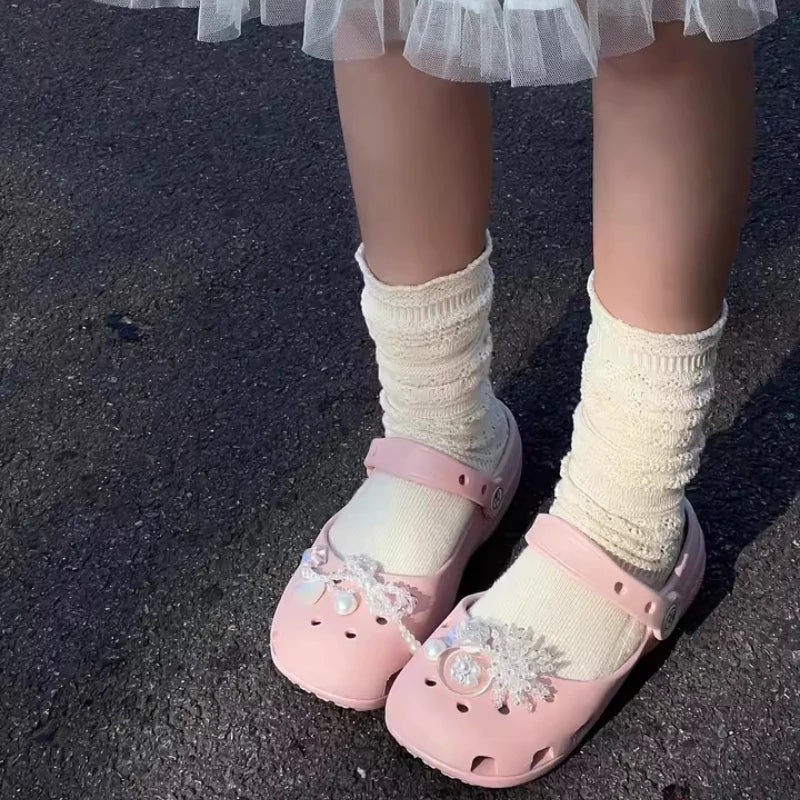 Summer New Women's Cute Ballet Hole Shoes Retro EVA Outer Wear Mary Jane Shoes Anti Slip Outdoor Beach Sandals