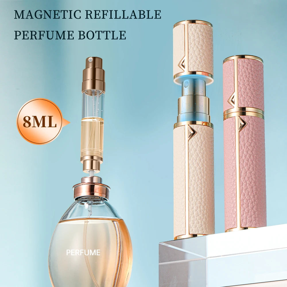Louischanzl 8ml Magnet Leather refill Perfume Atomizer Bottle Portable Spray Mini Perfume Atomizer for Travel Cologne Dispenser