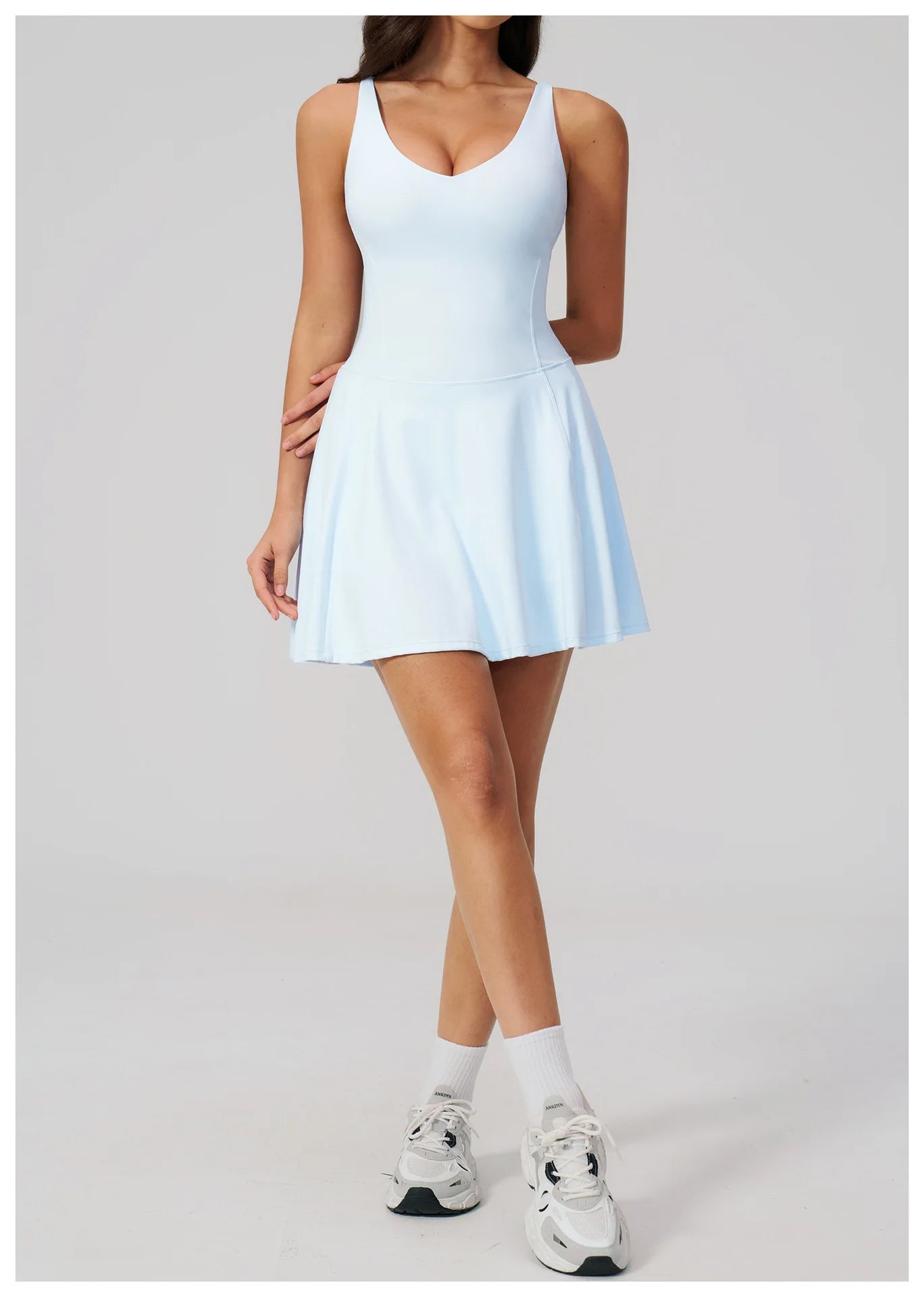 Yoga Bodysuit Women Fitness Jumpsuit Sexy Sport with Side Pockets Workout One-Piece Dance Ballet Sport Dress Female Tennis Skirt