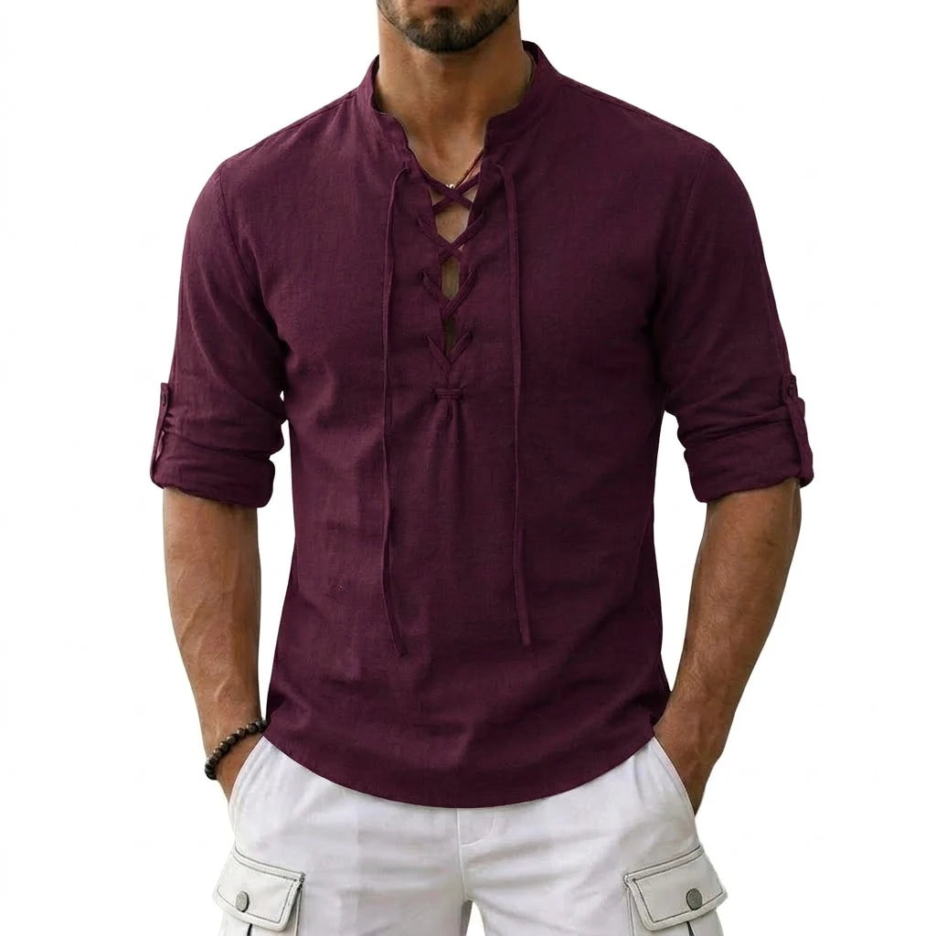 Men's Long Sleeved Linen T-Shirts Medieval Vintage Viking Top Cotton Shirts Men Halloween Costume Breathable Tops Yoga Shirts