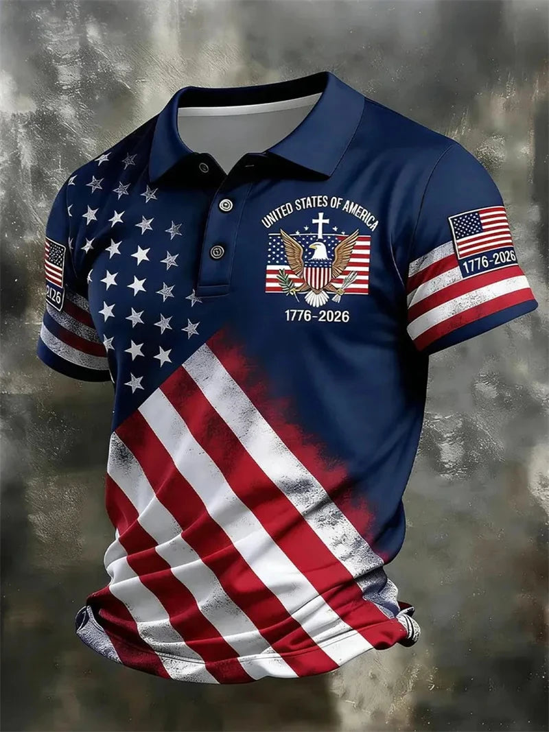 America 250th Anniversary Polo Shirt USA Flag 1776–2026 Patriotic Golf Polo American Independence Day Apparel Fourth Of July Top