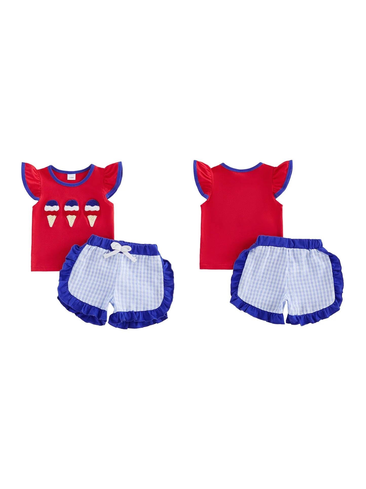 Toddler Girl 4th of July Outfits Ruffle Sleeve American Flag Print Tops Denim Shorts Set Kids Independence Day Clothes