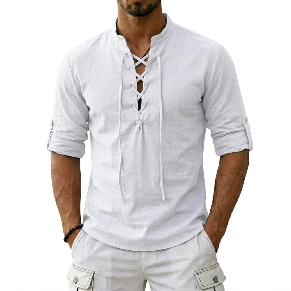 Men's Long Sleeved Linen T-Shirts Medieval Vintage Viking Top Cotton Shirts Men Halloween Costume Breathable Tops Yoga Shirts