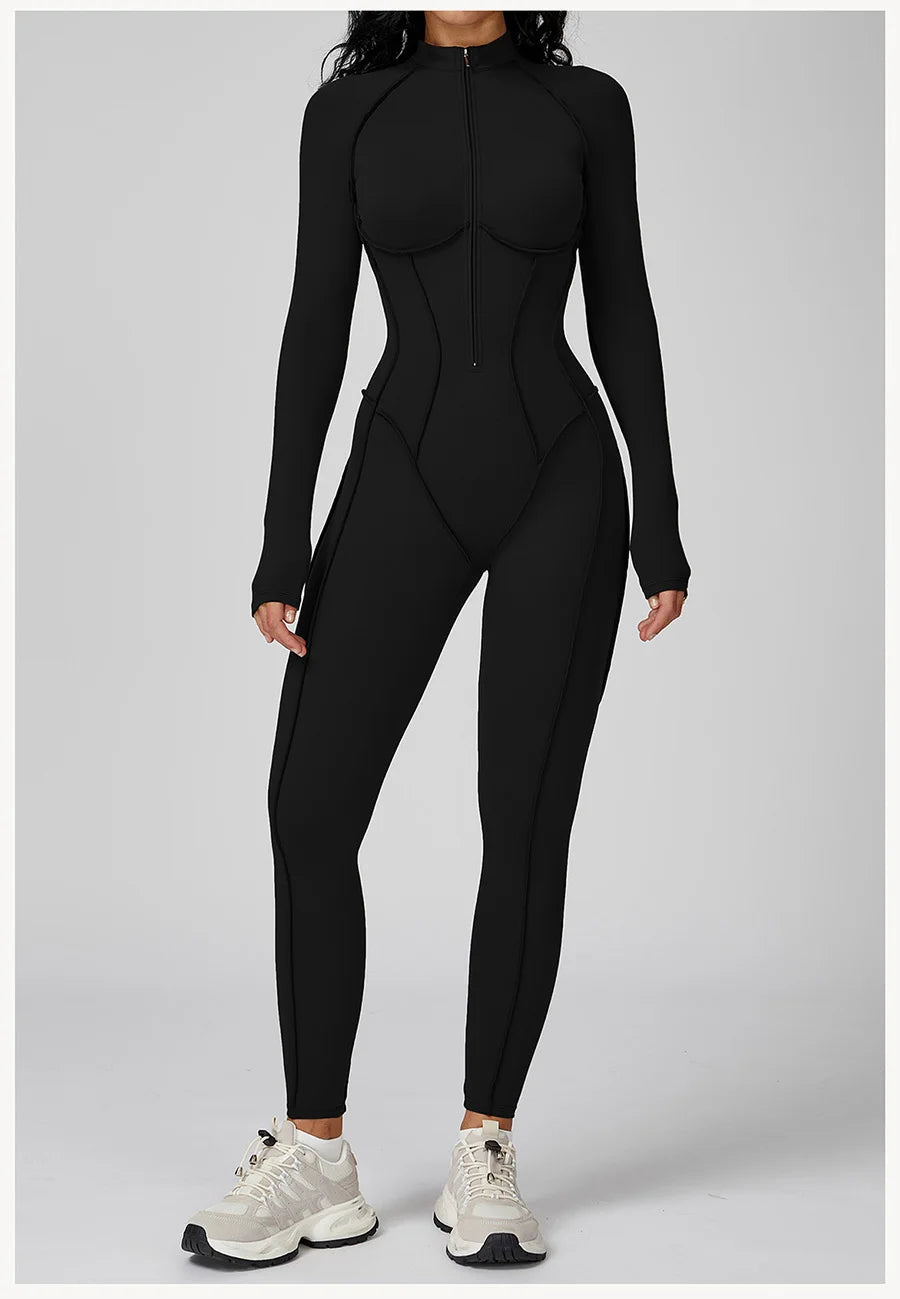 New Autumn/Winter Women One-piece Seamless Yoga Jumpsuits leggings Long-sleeved Zipper Slim Fit Sports Fitness Outfit Tracksuits