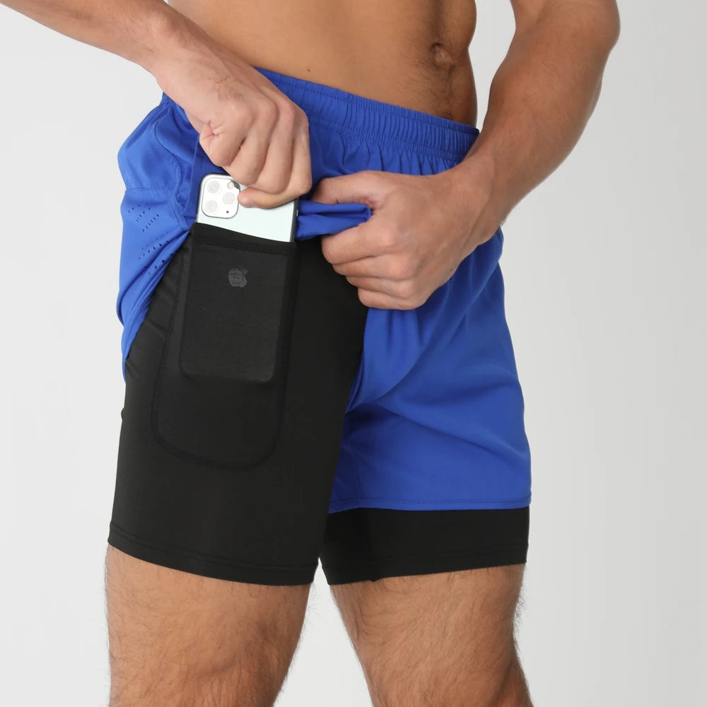 New men's running double-layer shorts quick-drying fitness 2-in-1 shorts men's sports workout training bodybuilding shorts male