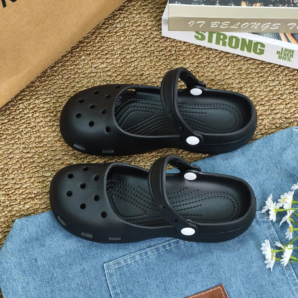 Summer New Women's Cute Ballet Hole Shoes Retro EVA Outer Wear Mary Jane Shoes Anti Slip Outdoor Beach Sandals