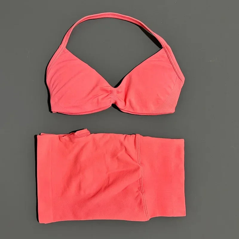 2 Piece Sports Yoga Set Sportswear Woman Gym Strappy Bra And Shorts Activewear Pilates Clothes Sports Workout Fitness Suit