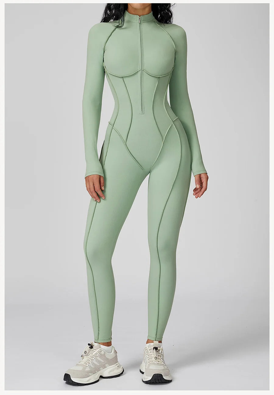 New Autumn/Winter Women One-piece Seamless Yoga Jumpsuits leggings Long-sleeved Zipper Slim Fit Sports Fitness Outfit Tracksuits