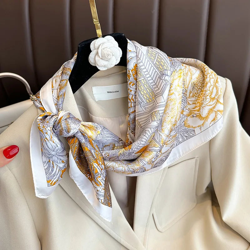 Silk Square Scarf Women Satin Shawls Neckerchief Casual Scarves Bandana Hair Hjiab 70*70cm 2023 New Fashion Luxury Brand