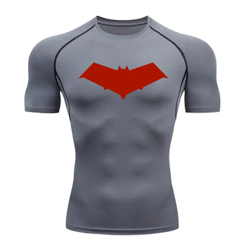 Summer Casual Run Compression T-Shirt Men Tops Bat Print Quick-Dry Fitness Gym Sportswear MMA Rashguard Jersey Workout Tee Male