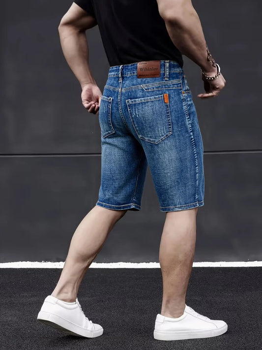 Wthinlee New Business Men's Jeans Casual Straight Stretch Fashion Classic Blue Black Men's Summer Denim Shorts Knee-Length