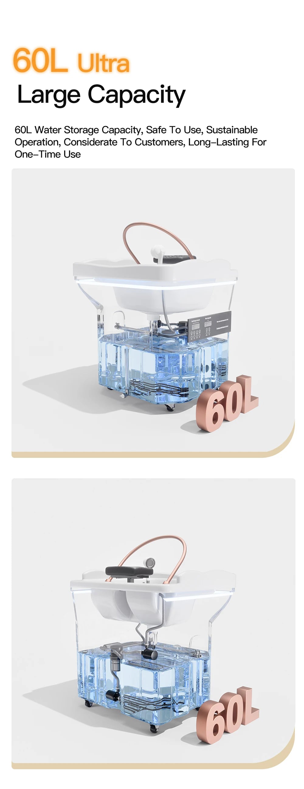 Head SPA Shampoo Basin with 60L Water Storage Tank, Water Heating, No Need to Connect Water Pipe, Head SPA Basin for Massage Bed