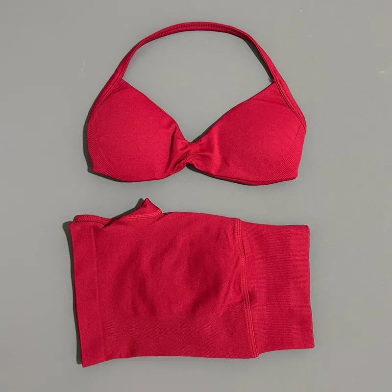 2 Piece Sports Yoga Set Sportswear Woman Gym Strappy Bra And Shorts Activewear Pilates Clothes Sports Workout Fitness Suit