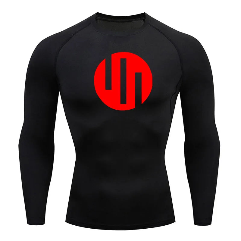 New Gym Short Sleeve Running T-Shirt Men's Compression Long Sleeve Shirt Sun Protection Quick Drying Sports Top Black Sportswear