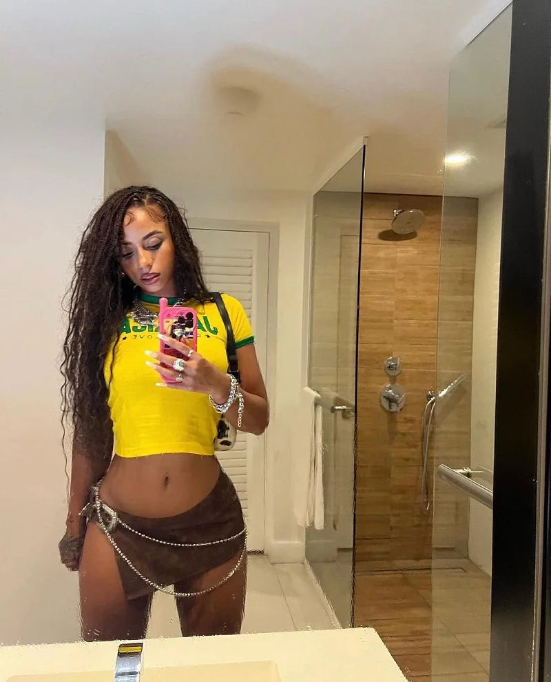 Y2K High Street Short sleeved T-shirt for Women's 2023 Summer New High Quality Pattern Embroidered Jamaica Fashion T-shirt