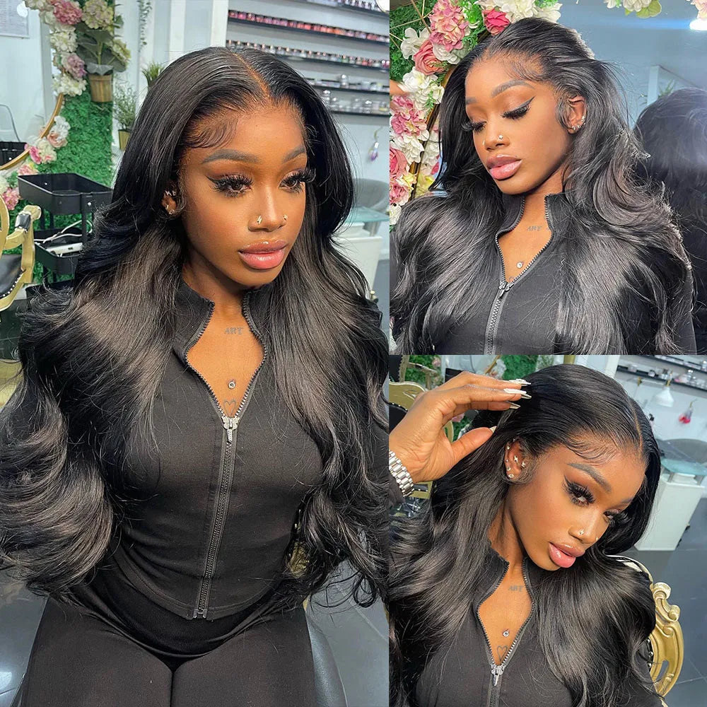 200 Density Body Wave 13x4 HD Transparent Lace Front Human Hair Wig Black 13x6 Lace Frontal Wigs 30 40 Inch PrePlucked Lace