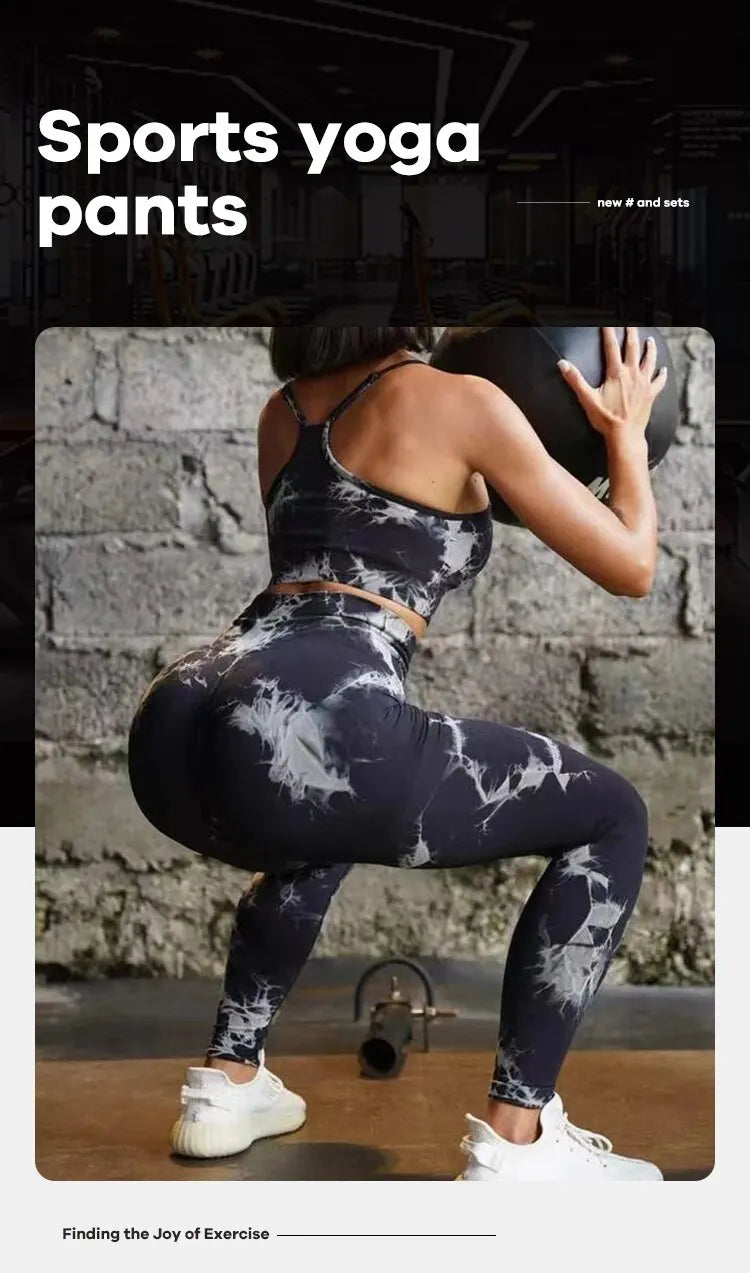 Women's High Waist Yoga Pants Tie-dye Seamless Hip Lift Leggings High Stretch Breathable Running Sports Fitness Pants