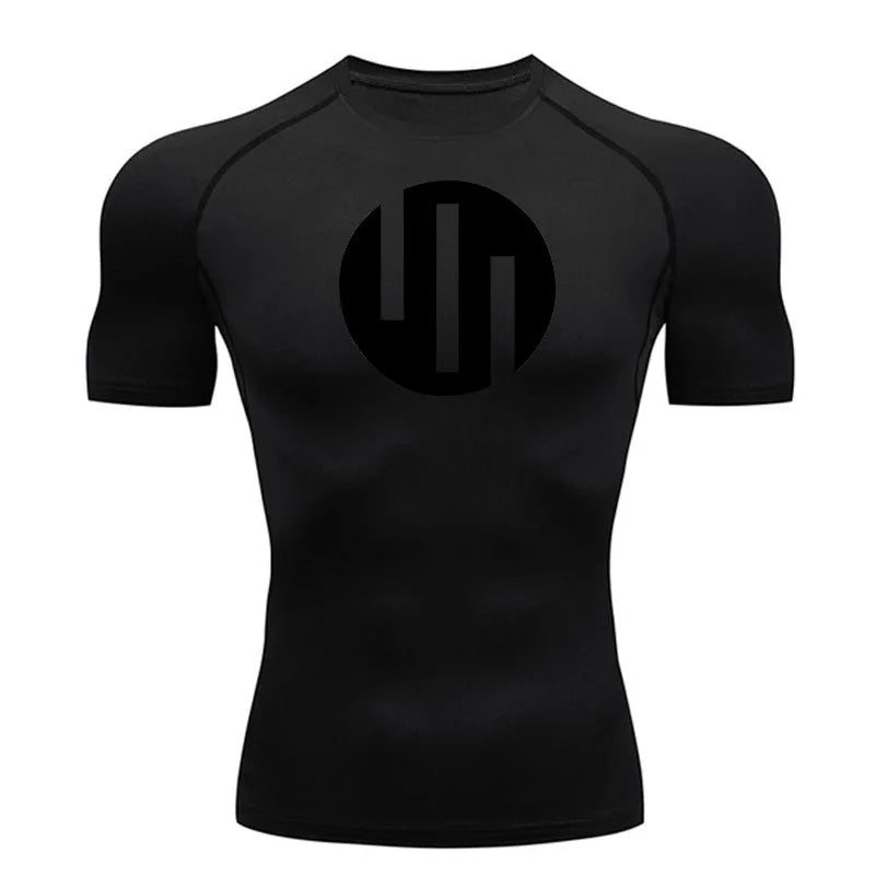 New Gym Short Sleeve Running T-Shirt Men's Compression Long Sleeve Shirt Sun Protection Quick Drying Sports Top Black Sportswear
