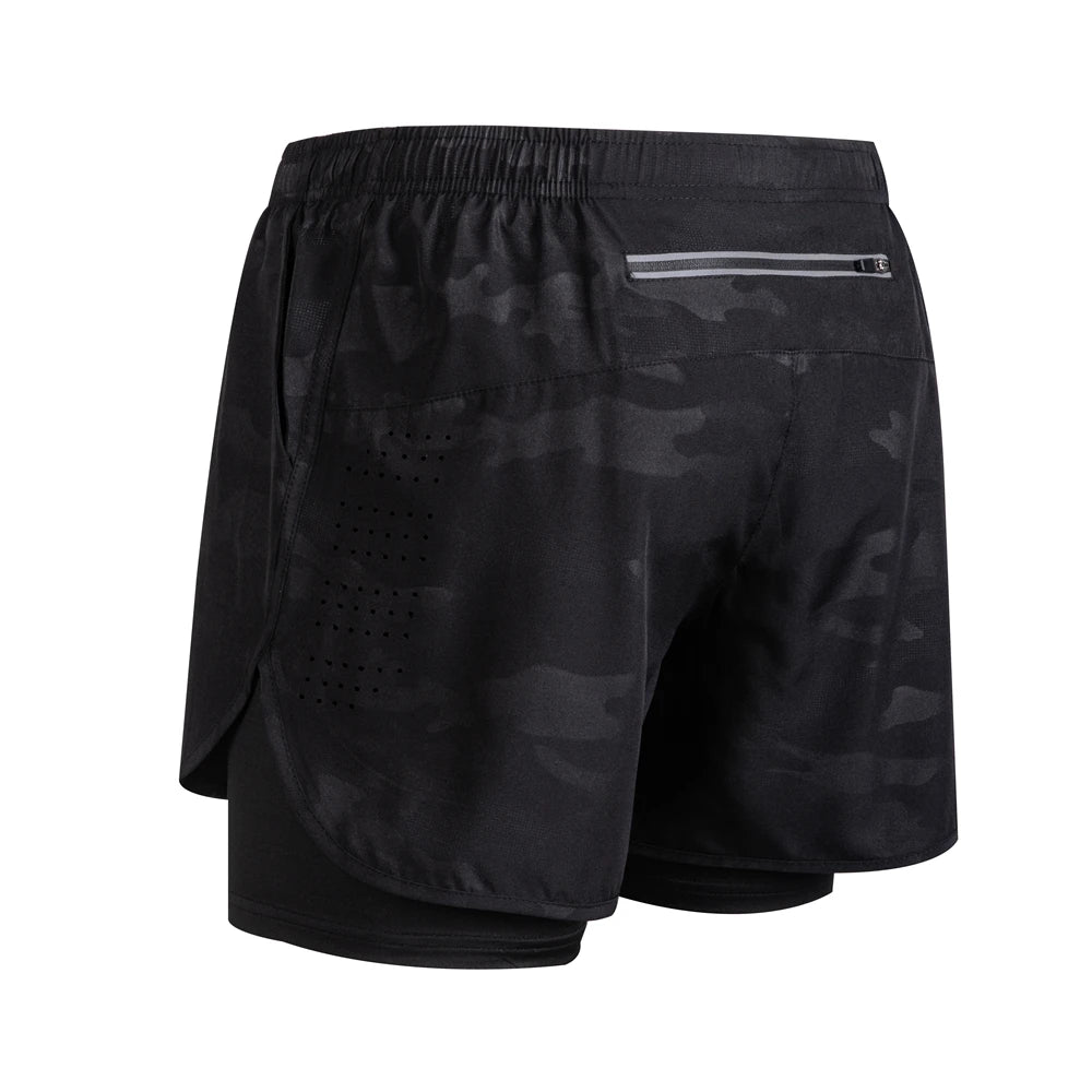 New men's running double-layer shorts quick-drying fitness 2-in-1 shorts men's sports workout training bodybuilding shorts male