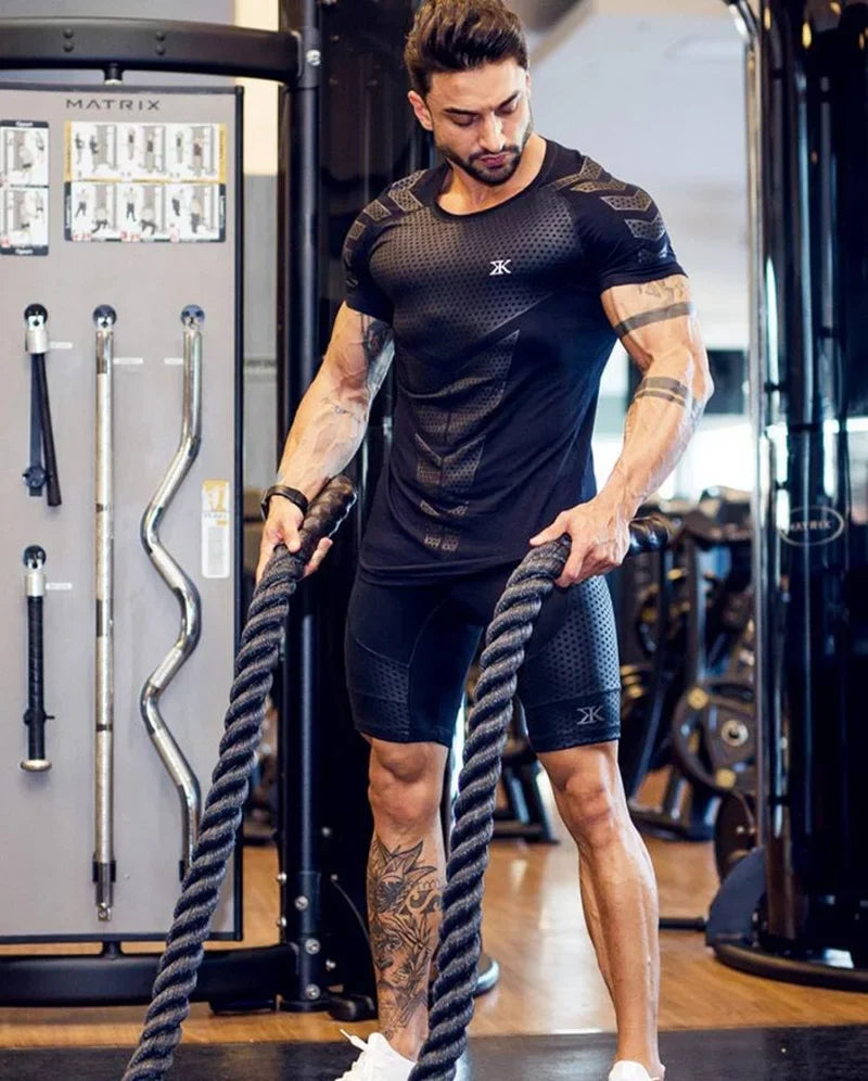 2026 Men Running Sports T-shirt Training Quick Dry Tight Short Sleeves Shirt Bodybuilding compress Fitness Tee Tops men Clothing