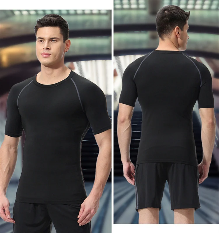 Summer Casual Run Compression T-Shirt Men Tops Bat Print Quick-Dry Fitness Gym Sportswear MMA Rashguard Jersey Workout Tee Male