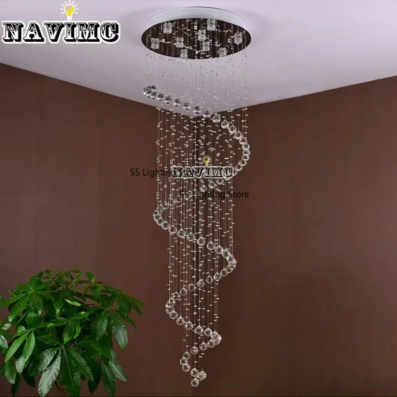 Modern Large K9 Crystal LED Chandeliers for Spiral Living Room Staircase Lamp Showcase Bedroom Kitchen Pendant Light Fixture