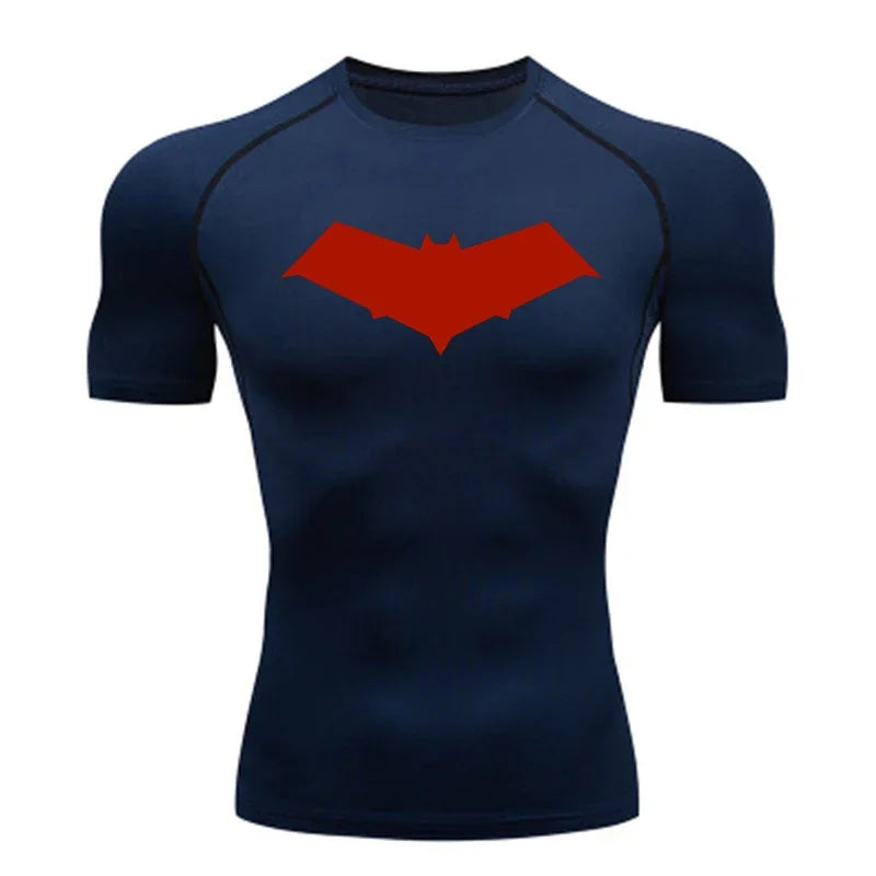 Summer Casual Run Compression T-Shirt Men Tops Bat Print Quick-Dry Fitness Gym Sportswear MMA Rashguard Jersey Workout Tee Male