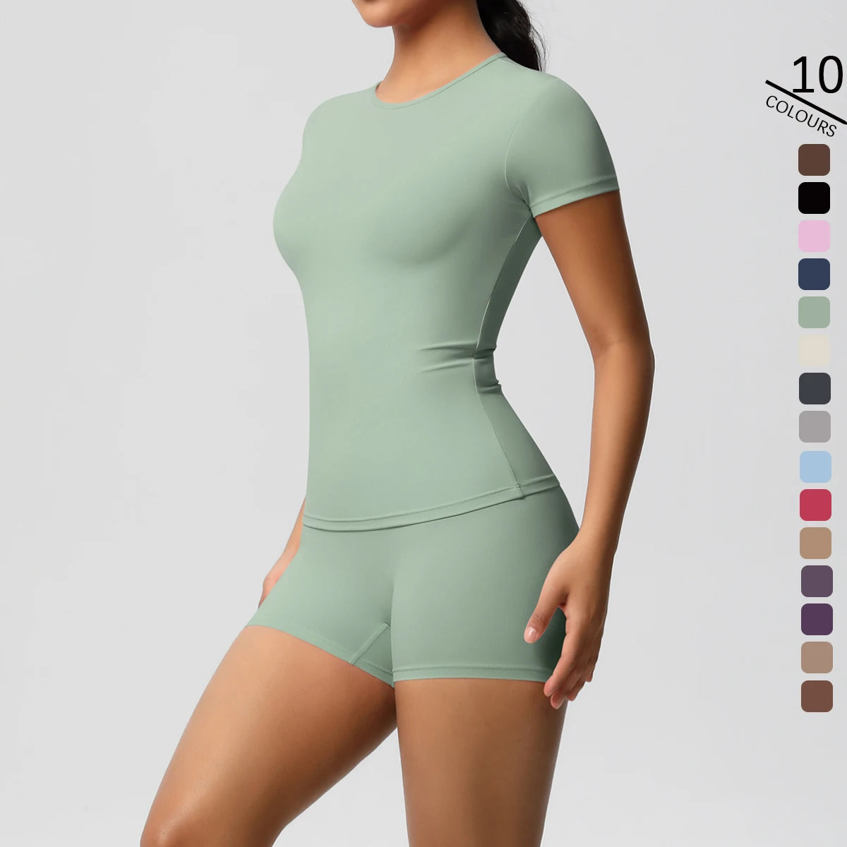 2PC Quick-Drying Gym Leggings Set Summer Short Sleeve Breathable Stretchy GYM Yoga Slim Fitness Active Top Women's cycling short