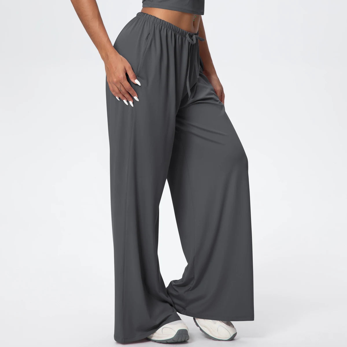 Women Quick Drying Wide Leg Yoga Pants Loose Yoga Pants High Waist With Pockets Fitness Sport Gym Workout Drawstring Full Length