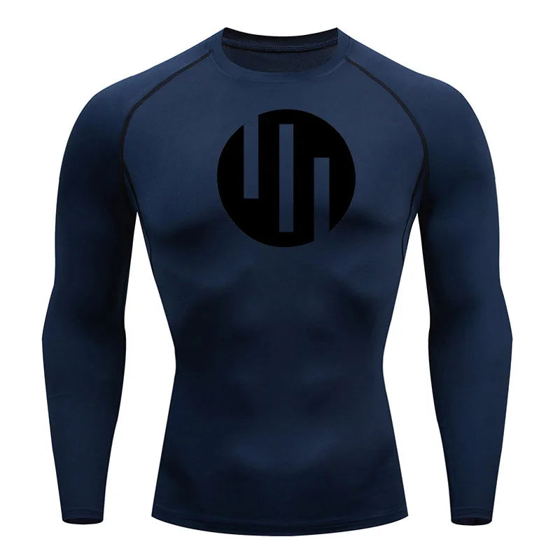 New Gym Short Sleeve Running T-Shirt Men's Compression Long Sleeve Shirt Sun Protection Quick Drying Sports Top Black Sportswear