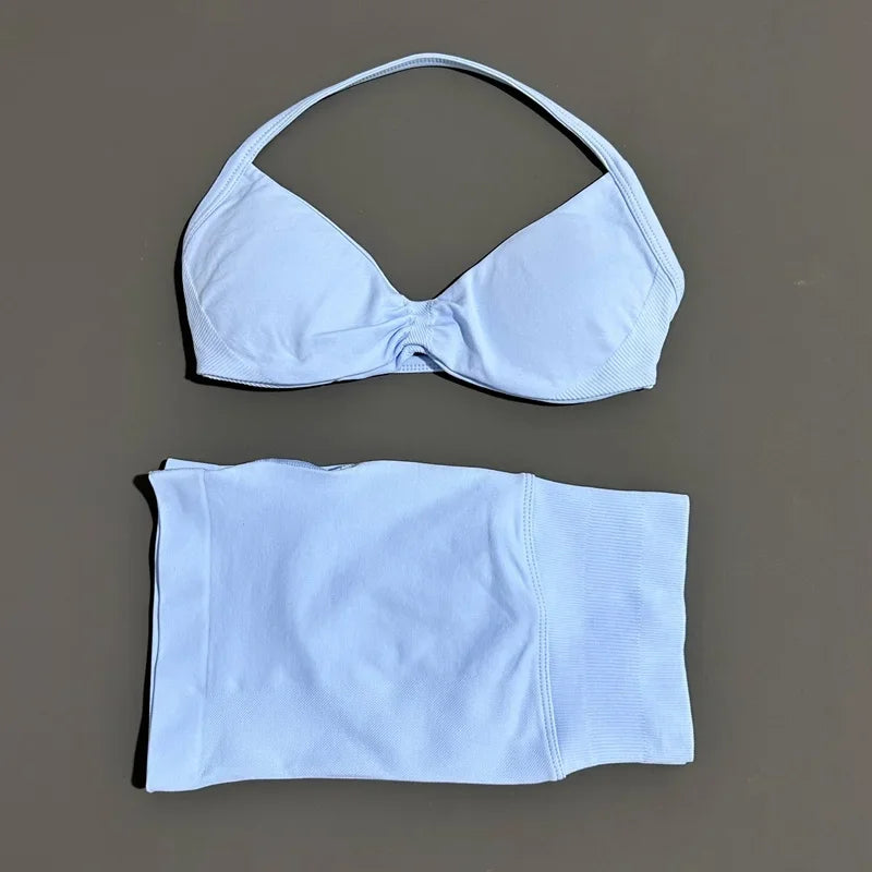 2 Piece Sports Yoga Set Sportswear Woman Gym Strappy Bra And Shorts Activewear Pilates Clothes Sports Workout Fitness Suit