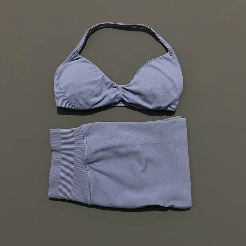 2 Piece Sports Yoga Set Sportswear Woman Gym Strappy Bra And Shorts Activewear Pilates Clothes Sports Workout Fitness Suit