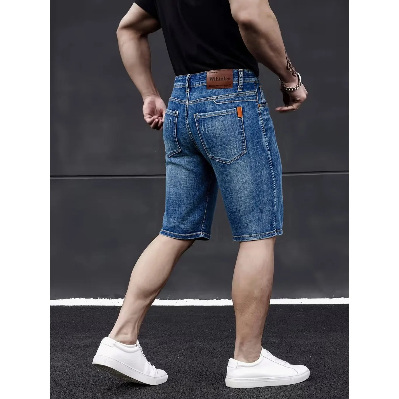 Wthinlee New Business Men's Jeans Casual Straight Stretch Fashion Classic Blue Black Men's Summer Denim Shorts Knee-Length