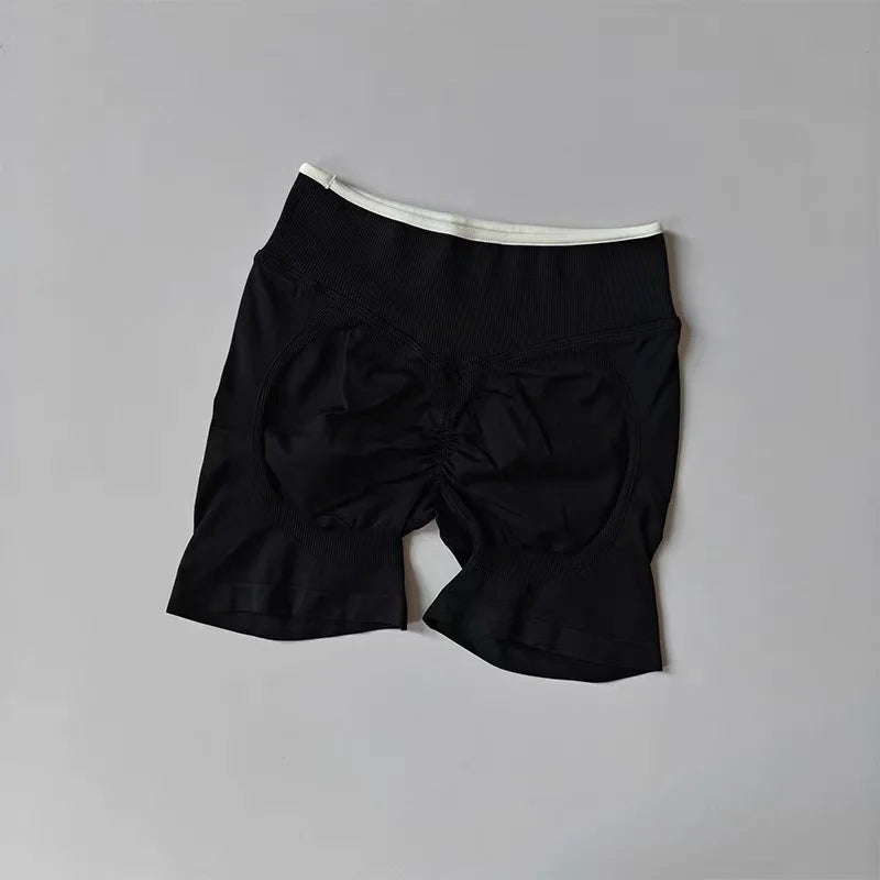 Sexy Seamless Color Blocked Yoga Shorts, Tight Fitting Peach Hip Lifting Sports, Women's Outdoor Running And Fitness Pants