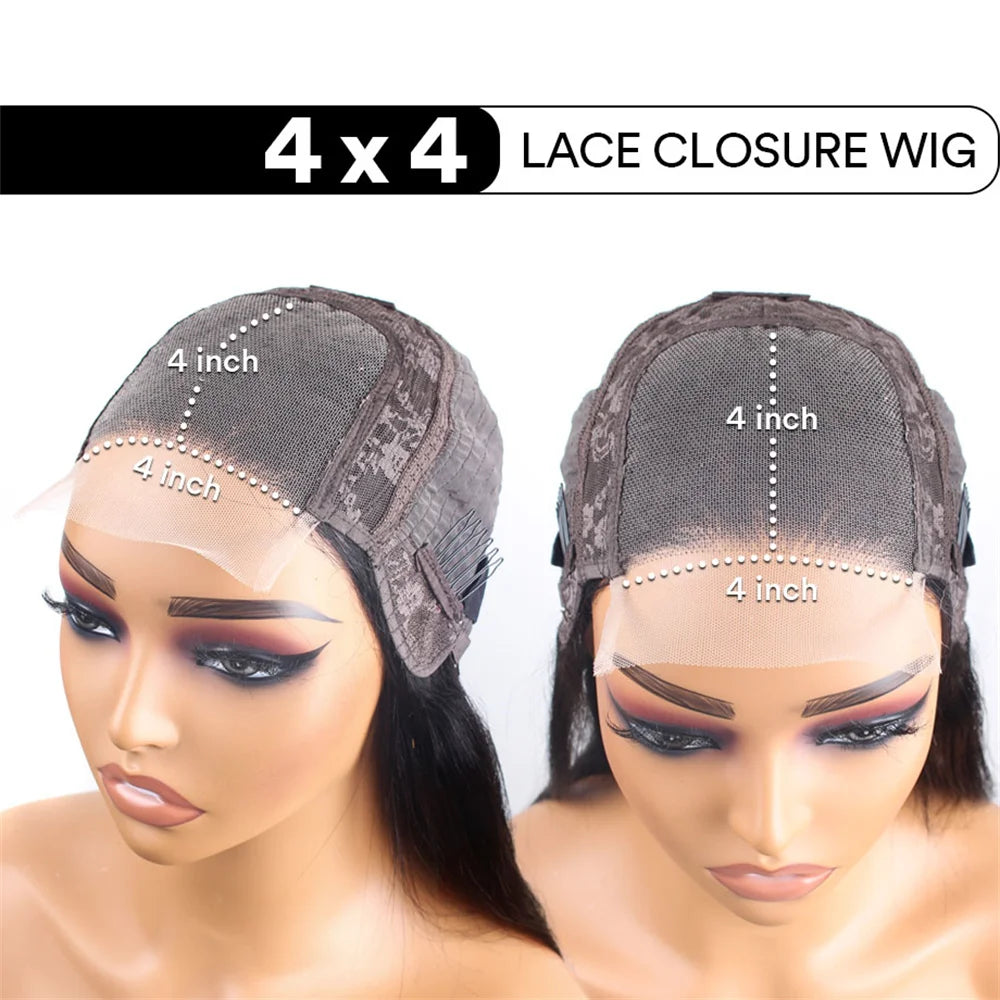 Deep Wave Lace Frontal Wigs 4x4 5x5 Glueless Wig Bob Wig Human Hair Pre Plucked HD Transparent Lace For Women Natural Black 16In
