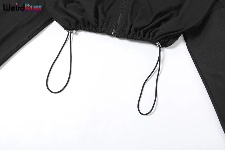 Weird Puss Women Tracksuit 2 Piece Set 2024 Autumn Casual Zip Thin Drawstring Jacket+Leggings Matching Streetwear Sporty Suit