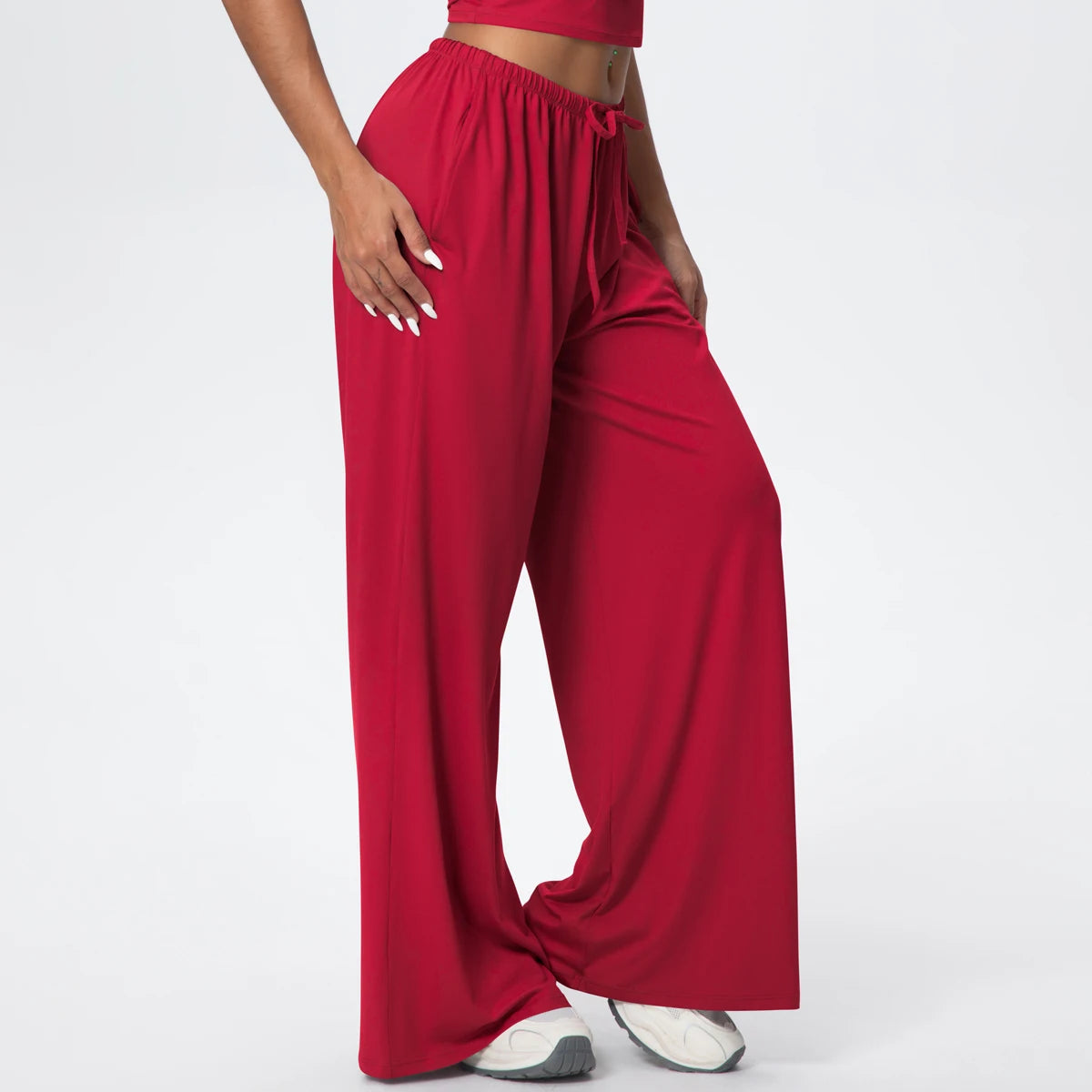 Women Quick Drying Wide Leg Yoga Pants Loose Yoga Pants High Waist With Pockets Fitness Sport Gym Workout Drawstring Full Length
