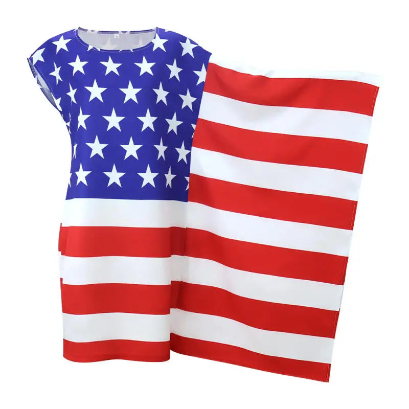 Unisex USA Flag Print Dress Patriotic Stars and Stripes Costume for 4th of July Independence Day Halloween Party Cosplay Outfit