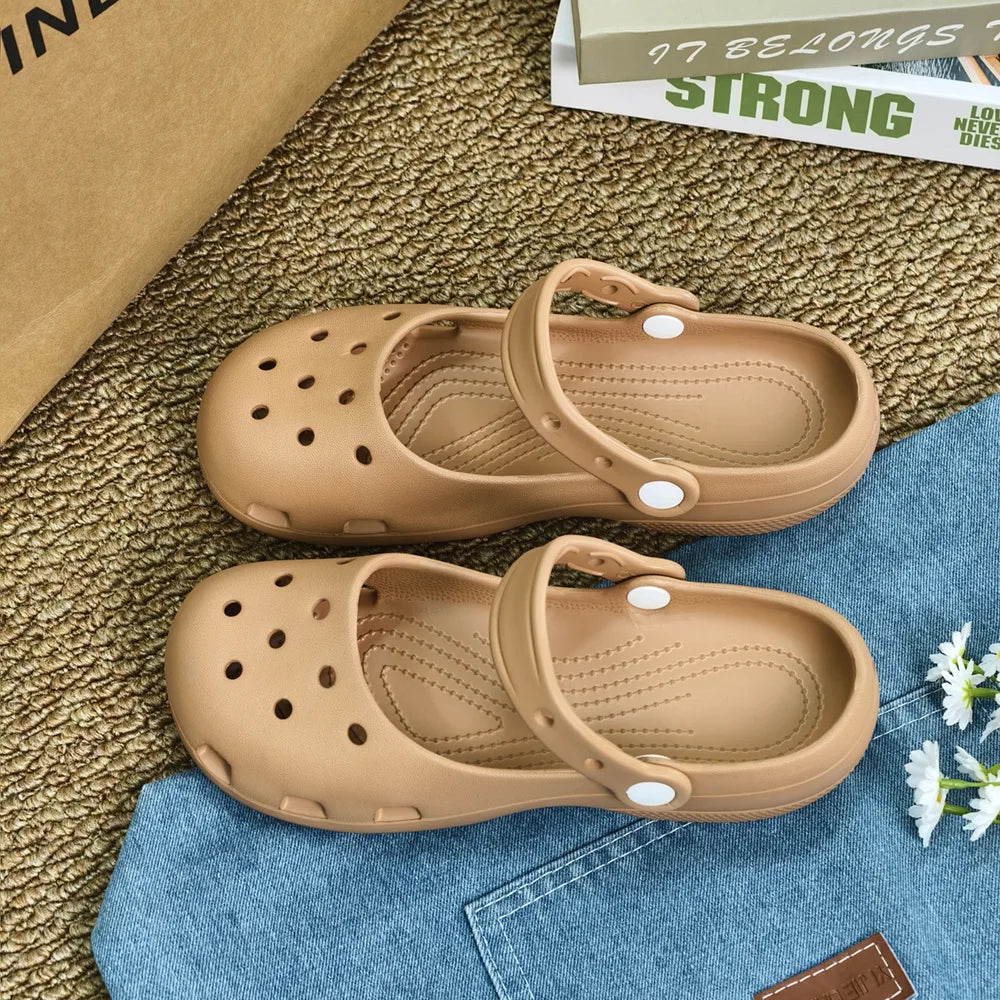 Summer New Women's Cute Ballet Hole Shoes Retro EVA Outer Wear Mary Jane Shoes Anti Slip Outdoor Beach Sandals