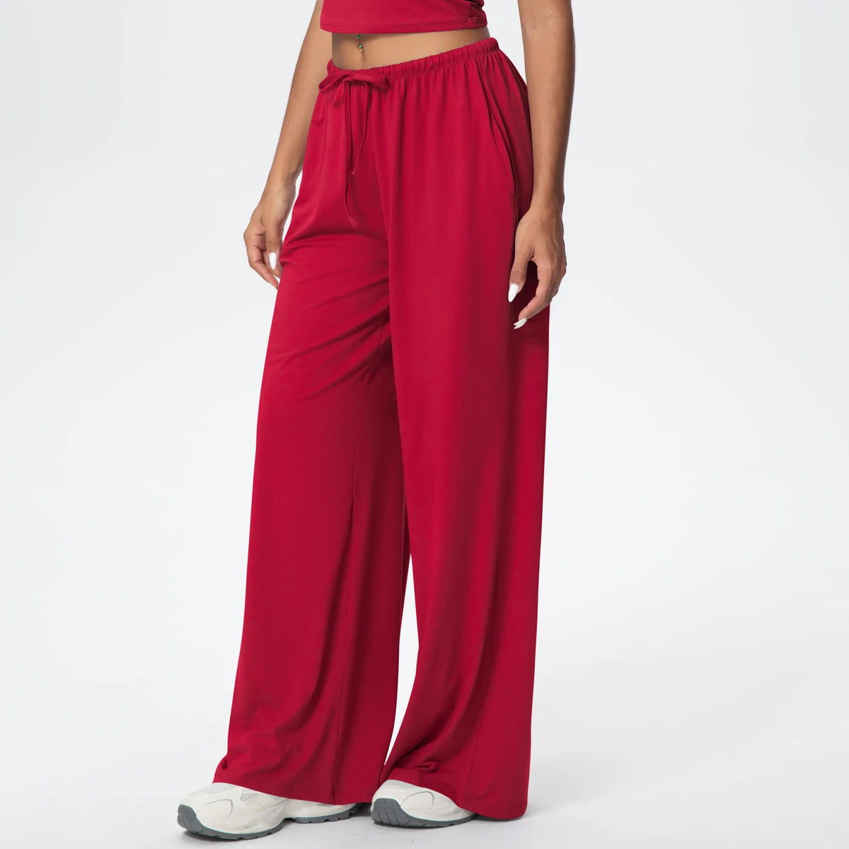 Women Quick Drying Wide Leg Yoga Pants Loose Yoga Pants High Waist With Pockets Fitness Sport Gym Workout Drawstring Full Length