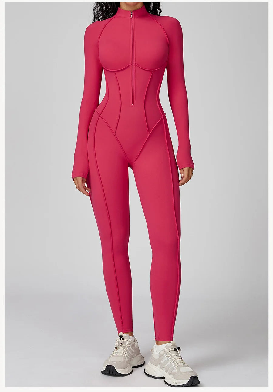 New Autumn/Winter Women One-piece Seamless Yoga Jumpsuits leggings Long-sleeved Zipper Slim Fit Sports Fitness Outfit Tracksuits