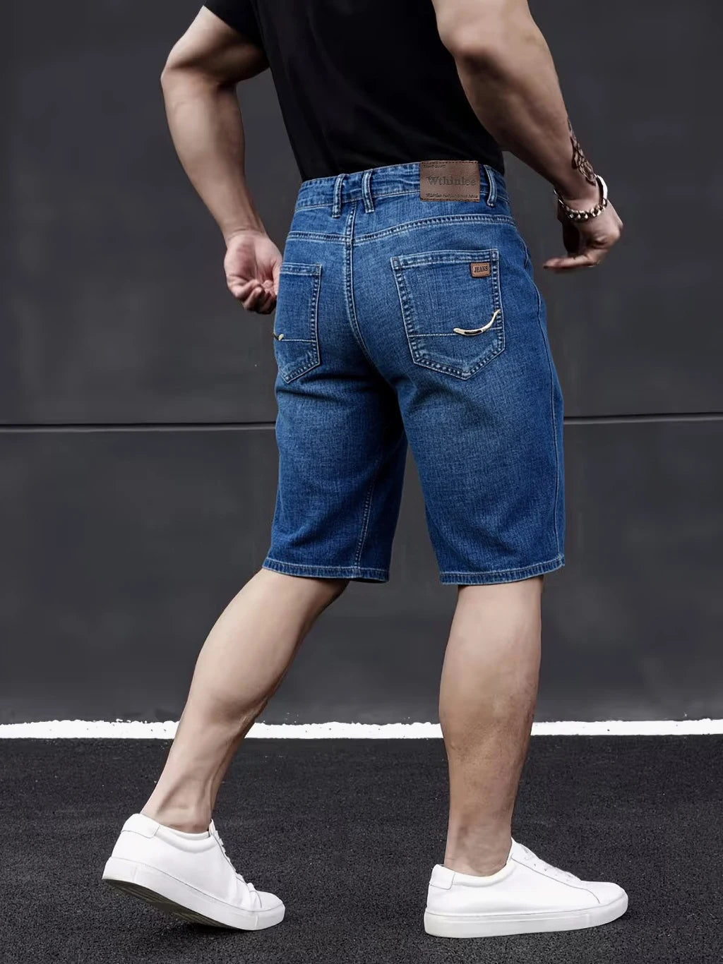 Wthinlee New Business Men's Jeans Casual Straight Stretch Fashion Classic Blue Black Men's Summer Denim Shorts Knee-Length