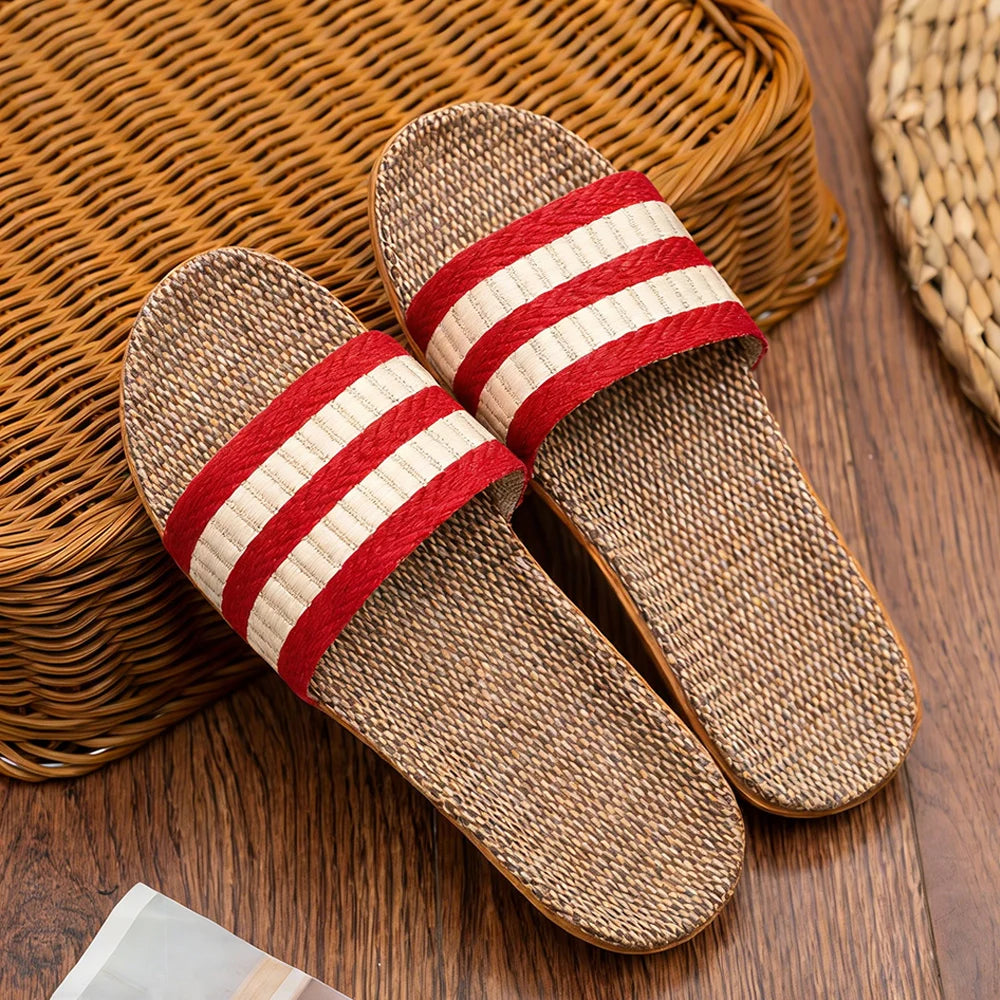 Summer Women Linen Slippers Lightweight Indoor Home Slippers Antislip Bedroom Shoes Soft Bottom Flat Sandals Fashion Slippers