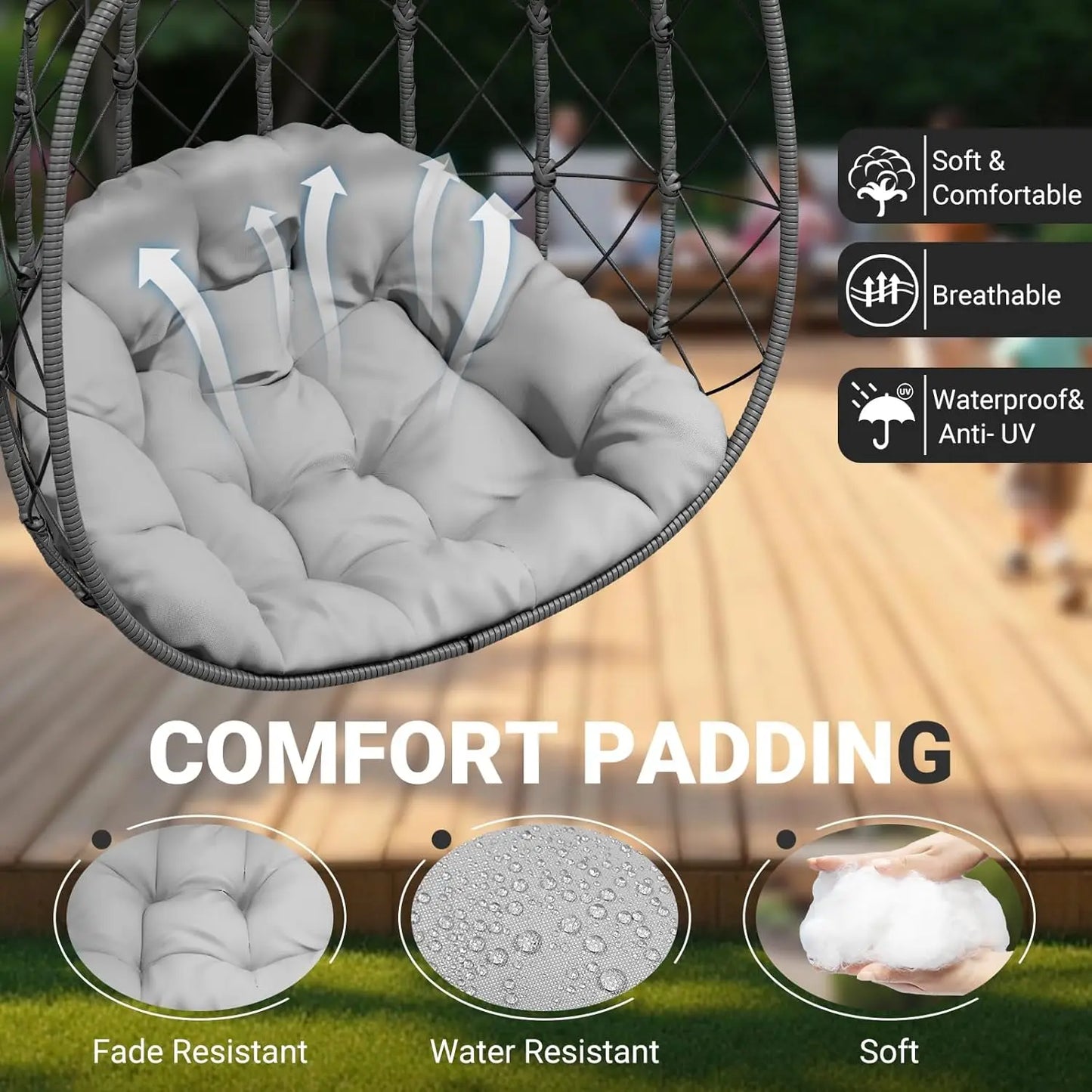 Double Egg Swing Chair with Stand - 2 Person Outdoor Patio Hanging Wicker Hammock Chair with Cushion, Customized
