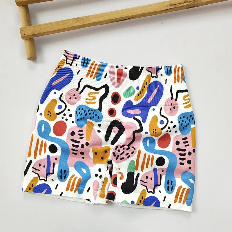 Women's High-Waisted 3D Printed Yoga Shorts - Dopamine Colors, Butt-Lifting, Non-See-Through for Yoga
