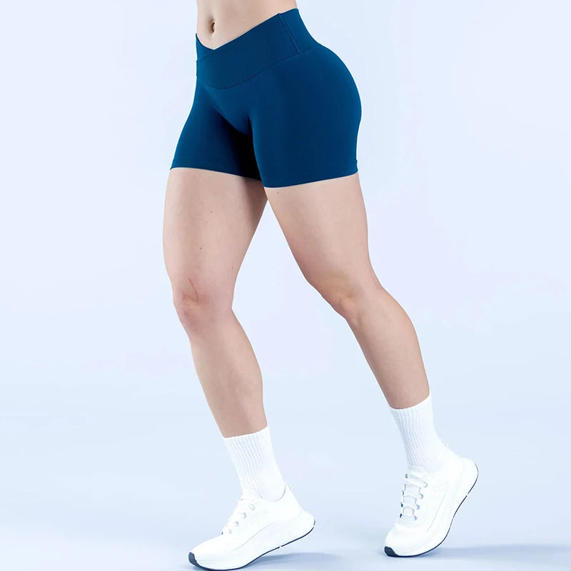 Vision Yoga Shorts Women Cross Low Waist Hip Lifting Seamless Gym Shorts 4.5'' Workout Fitness Scrunch Butt Sports Shorts